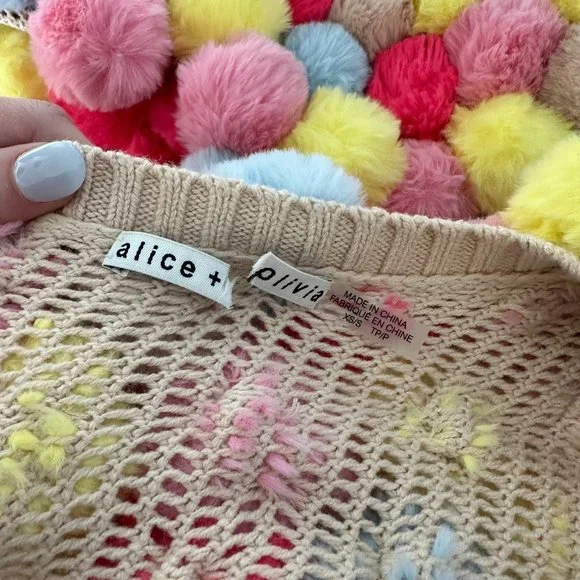 ❌SOLD❌Alice + Olivia Fawn Pompom Cropped Jacket XS/S Multicolor Cardigan Ribbed - Picture 2 of 15